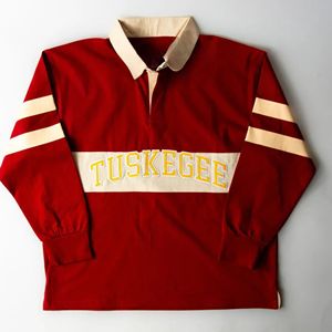 Camiseta de rugby de la Universidad de Tuskegee, cuello cuadrado de doble botonadura, manga larga, informal, transpirable, estilo universitario, Escuela personalizada - Product Image 1