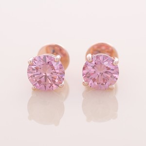 IGI Certified Lab Grown Pink Diamond Solitaire Stud <b>Earrings</b> 9KT <b>Gold</b> Plated Classic Geometric Round Cut Wedding - Product Image 1