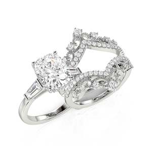 Jeulia Vintage <b>Crown</b> Scrollwork Oval Engagement <b>Ring</b> Set-Fine Jewelry Set - Product Image 2