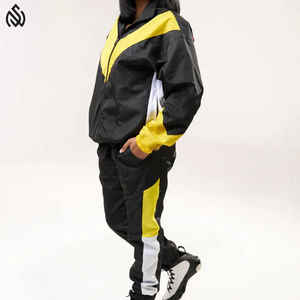 Conjunto de chaqueta con forro polar sólido con capucha de invierno de dos piezas de fabricación personalizada OEM chándal cortavientos de poliéster con cremallera - Product Image 3