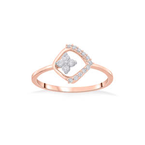 Bague carrée en or rose sertie de diamants - Product Image 3