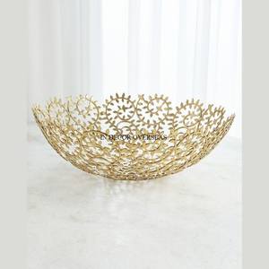<b>Heavy</b> <b>Duty</b> Metal High Grade Gold Plated Round Shape Bowl With High Quality White Marble Base Home And Hotel Decorative Supplies - Product Image 5
