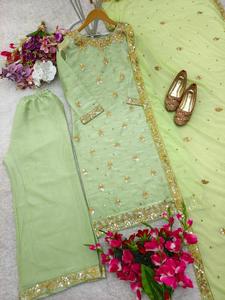 Dernier Designer Fab Zone Semi-Cousu Sharara Costume Faux Georgette Broderie Séquence Travail Fait Soie Dupattas pour la Fête - Product Image 6