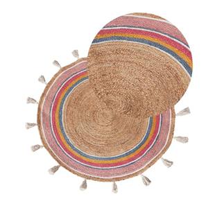 Tapis rond en jute tissé à la main pour sol, fibre naturelle, style bohème, tapis décoratif avec bordure rayée colorée - Product Image 2