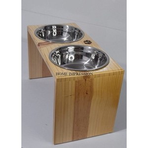 Cuenco de agua de comida para perros de acero inoxidable pulido al por mayor con base de madera, vajilla de lujo ecológica - Product Image 3