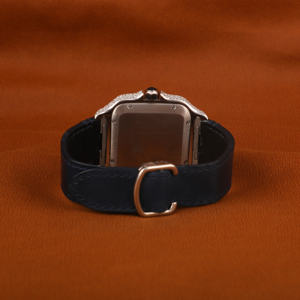 Montre en diamant de luxe avec ceinture en cuir bleu Moissanite ronde coupe demi glacé classique Date romaine Caractéristiques cadran carré de 41mm - Product Image 3