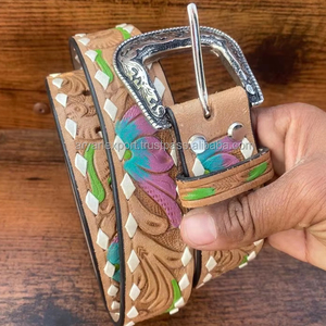 Cinturón de cuero mecanizado hecho a mano de calidad superior para mujer, cinturones de cuero de vaca genuino de grano completo occidental de alta resistencia personalizados - Product Image 2