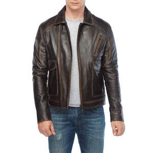 Offre spéciale, blouson bombardier en cuir véritable, veste d'hiver en cuir de moto avec poches personnalisées, nouvelle mode pour hommes - Product Image 2