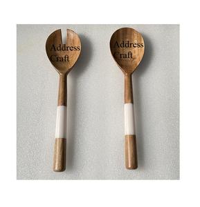 Serviette à salade en bois d'acacia de la meilleure qualité avec poignée en résine fantaisie ensemble de cuillère et fourchette de service écologique vaisselle ustensiles de cuisine - Product Image 4