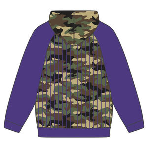 Sweat à capuche camouflage Omega Fraternity de qualité supérieure avec rayures et manches raglan violettes avec logo en chenille Divine Nine HBCU Apparel - Product Image 3