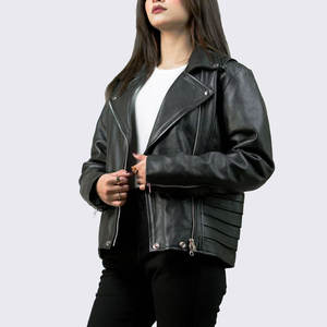 Veste en cuir à ourlet évasé avec veste portefeuille en cuir asymétrique de coupe féminine pour veste en cuir véritable recadrée à l'aspect moderne - Product Image 5