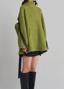 Sweat-shirt unisexe surdimensionné à demi-zip en molleton français à ourlet brut, délavé à l'acide, délavé au soleil, déchiré, style streetwear pour homme 2026 - Product Image 6