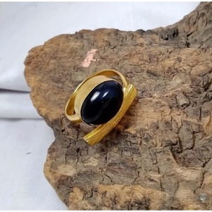<b>Adjustable</b> Brass <b>Ring</b> 18K Gold Plated Labradorite Gemstone Casual Style Bezel Setting Free <b>Size</b> Gift - Product Image 5
