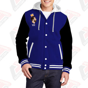 Men's Stylish Warm Varsity Jacket Hood 100% Cotton Fleece Embroidered Beaded Digital Printed Plain Dyed Winter Stonewashed - Product Image 4