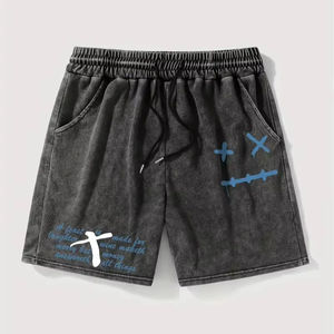 Short de sport de haute qualité pour hommes Logo personnalisé Respirant Coton Polyester Noir Décontracté Tissu en toile à mailles unies Fourniture OEM en gros - Product Image 1