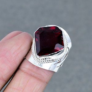 แหวนสตรีประดับทองเหลือง925ทึบทำด้วยมือสินค้าใหม่โกเมนสีแดงควอตซ์ไฮโดรสำหรับงานแต่งงาน - Product Image 3