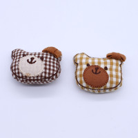 Appliques en tissu à motif gingham en forme de visage d'ours avec nœud, sans colle, pour pinces à cheveux, vêtements, sacs, accessoires de bricolage