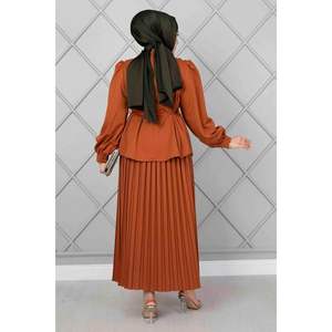 Hombros Botón Detalle Hijab 2 Piezas Set Tan - Product Image 2