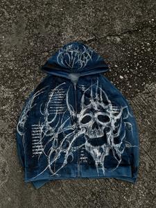 Sudadera con capucha de diamantes de imitación personalizada 100% ropa de calle de algodón con cremallera completa Sudadera con capucha vintage con cremallera serigrafiada Sudadera con capucha 500gsm French Terry - Product Image 1