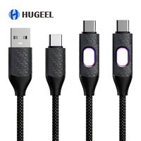 Kabel USB Type C 65W PD Pengisian Cepat 48 Kabel Data Pengisian Daya Ponsel Nilon Terjalin untuk Tablet 15 16 17 Lampu LED Berpendar