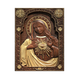 Arte Mural de Madera Hecho a Mano de la Virgen María, Tallado en Relieve de Corazón Radiante, Panel Decorativo para el Hogar - Product Image 1