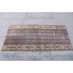 พรมวินเทจสไตล์ตุรกี ขนาด 2.3x4.7 ฟุต พรมขนาดเล็ก พรมขอบสีแดงน้ำเงิน - Product Image 4