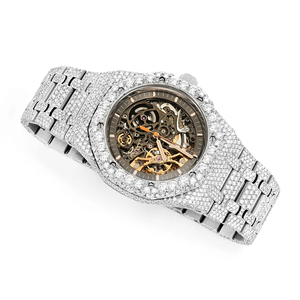 Montre à quartz avec lunette en moissanite pleine, cadran en verre, boîtier en acier inoxydable, unisexe, édition limitée - Product Image 1