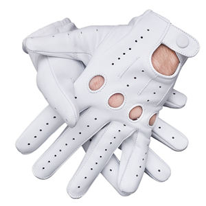 Gants de conduite respirants en cuir véritable pour hommes avec fermeture à boutons pour le sport - Product Image 1
