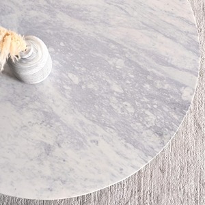 Table de salle à manger ronde de luxe en marbre 4 places en bois de manguier massif blanc et naturel pour ferme moderne, hôtel, villa, salle à manger - Product Image 4