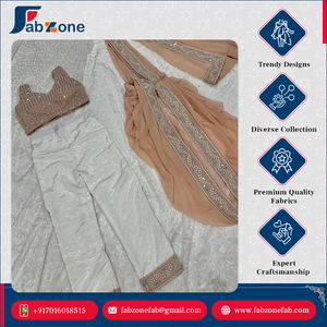 Pieza de diseñador Boda y fiesta Listo para usar Faux Georgette Sari precosido con lentejuelas y trabajo de hilo Resham Dori - Product Image 5