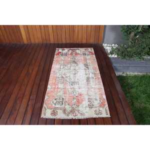 Turkish Rug, Small 2.7x5.4 ft Vintage Rug, <b>Red</b> White Camouflage <b>Wool</b> Rug - Product Image 1
