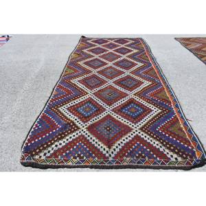 Alfombra turca de área grande, diseño de retales rojo y azul tradicional, 5,9x12,8 pies, látex de lana rectangular, 10mm, nuevo para decoración de habitación de pasillo - Product Image 1