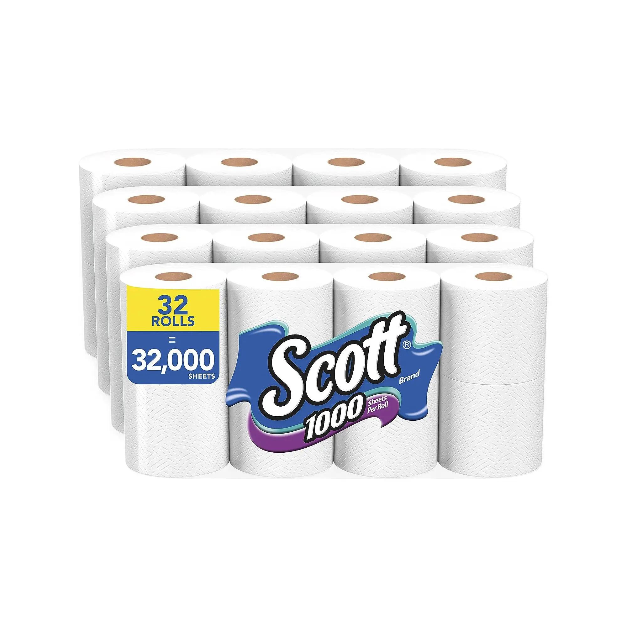 Scott 1000 Toilet Paper - 32 Rolls 1000 Sheets per Roll - Premium Bathroom Tissue Lasts Longer And Dissolves Faster
