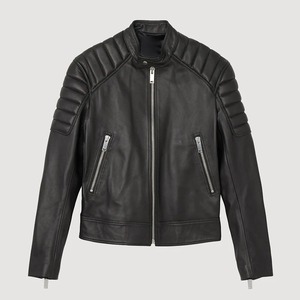 เสื้อแจ็คเก็ตหนังแท้สีดำสำหรับผู้ชาย แฟชั่นทันสมัย หล่อเท่ หนังแกะใหม่ ขนาดสั่งตัดได้ ปกติ กันน้ำ กันลม สำหรับผู้ชาย - Product Image 6