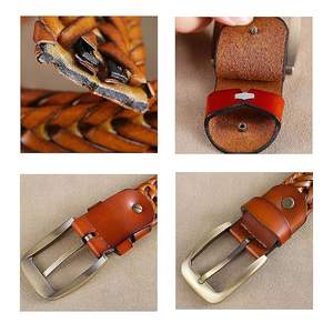 Ceinture en cuir véritable micro ajustable pour hommes, tricotée et tressée, avec boucle en laiton, pour un usage décontracté et formel. - Product Image 5