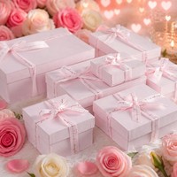Boîte d'expédition en carton ondulé rose réutilisable avec doublure en éponge, ruban personnalisé en forme de cœur pour emballage cadeau haut de gamme, expédition e-commerce