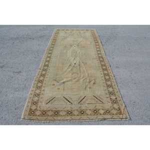 4.7x10.8 ft Turkish Rug, Vintage Large Rug, <b>Brown</b> White Floral <b>Wool</b> Rug - Product Image 1