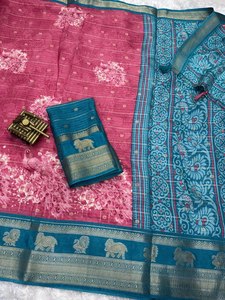 Simple pero elegante Kitty Party Tela de algodón puro especial Impreso digital Rich Pallu Work Peso ligero Fancy Saree con blusa - Product Image 6