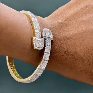 18K Sólido Real Oro Moissanite Hip Hop Brazalete Para Mujer Accesorios de Moda - Product Image 4