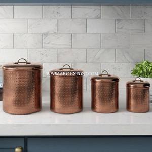 Pots décoratifs de thé et de sucre de table faits à la main de conception avantageuse Pots de luxe en étain plaqué cuivre de différentes tailles de qualité - Product Image 4