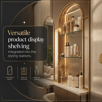 Mobili Moderni per Salone di Bellezza: Bancone Reception Scanalato, Specchio Curvo, Postazione Styling - Set Completo per Studio di Lusso per Parrucchieri e Spa