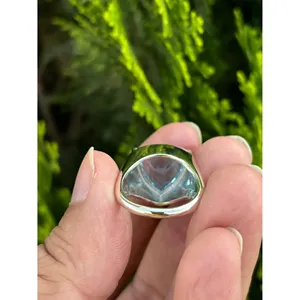 925 <b>Silver</b> Trillion Blue Topaz <b>Ring</b> Rhodium Plated with Romantic Ovular <b>Garnet</b> and Turquoise for Everyday Wear - Product Image 6