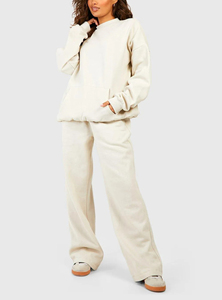 Nouveau arrivé 2025 100% coton femmes 2 pièces surdimensionné goutte épaule sweat et baggy évasé pantalons de survêtement confortable ensemble pour les femmes - Product Image 2