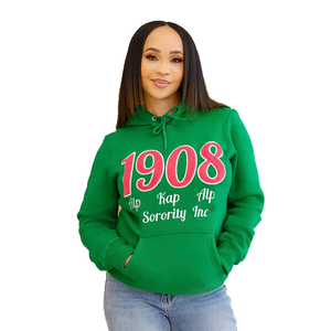 2025 AKA green <b>pullover</b> hoodies pink chenille 1908 and white alpha kapa alpha embroidered logo <b>women</b> sorority hoodie - Product Image 2