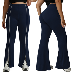 Pantalons de yoga taille haute pour femmes, uni, fente latérale, respirant, séchage rapide, coupe-vent, mélange de spandex, écologique, antibactérien, élastique - Product Image 1