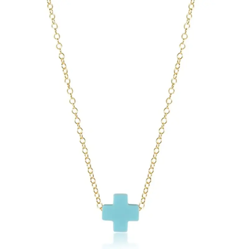 Dainty Collier croix en acier inoxydable rempli d'or 18 carats imperméable à l'eau avec pierre turquoise pour femme