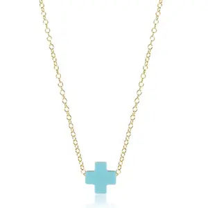 Dainty Waterproof 18K Gold Filled Stainless Steel Turquoise Stone Cross Necklace for Women