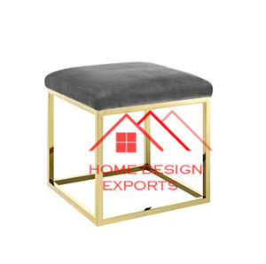Tabouret latéral pouf avec coussin bouffant et support en métal tabouret fini bleu et noir solide pour la maison hôtels et restaurants - Product Image 2