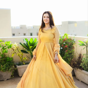 Robe longue Anarkali Lehenga Choli ethnique haut de gamme pour femmes, sans plis, tenue de soirée pakistanaise et indienne - Product Image 1