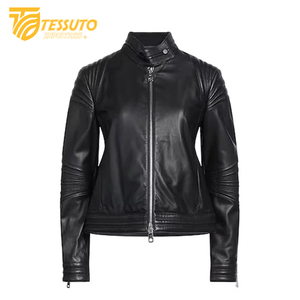 Chaqueta de cuero genuino informal para mujer, chaqueta de cuero genuino personalizada con capucha, aspecto de metal, chaquetas elegantes para mujer - Product Image 4